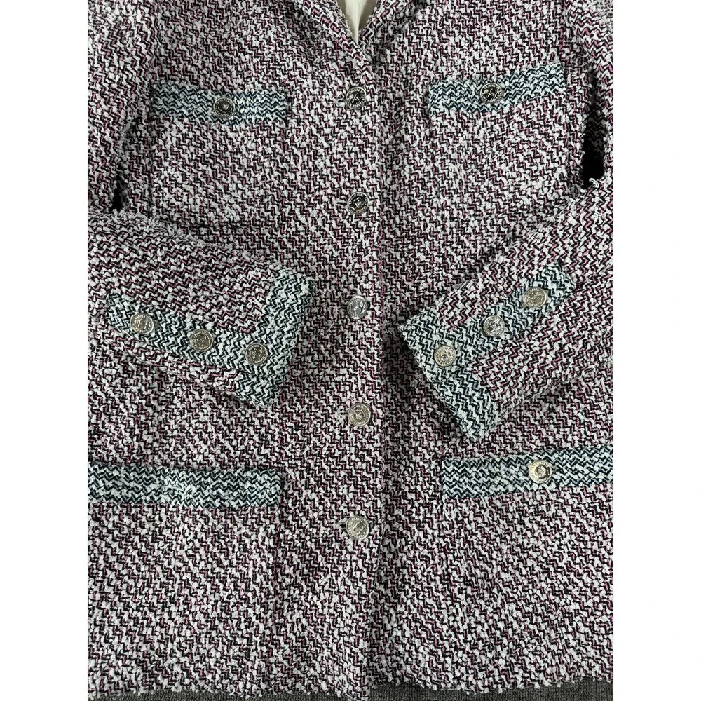 Vintage Chanel Coat Womens 38 Tweed Chain Hem Logo Buttons France 90s Authentic